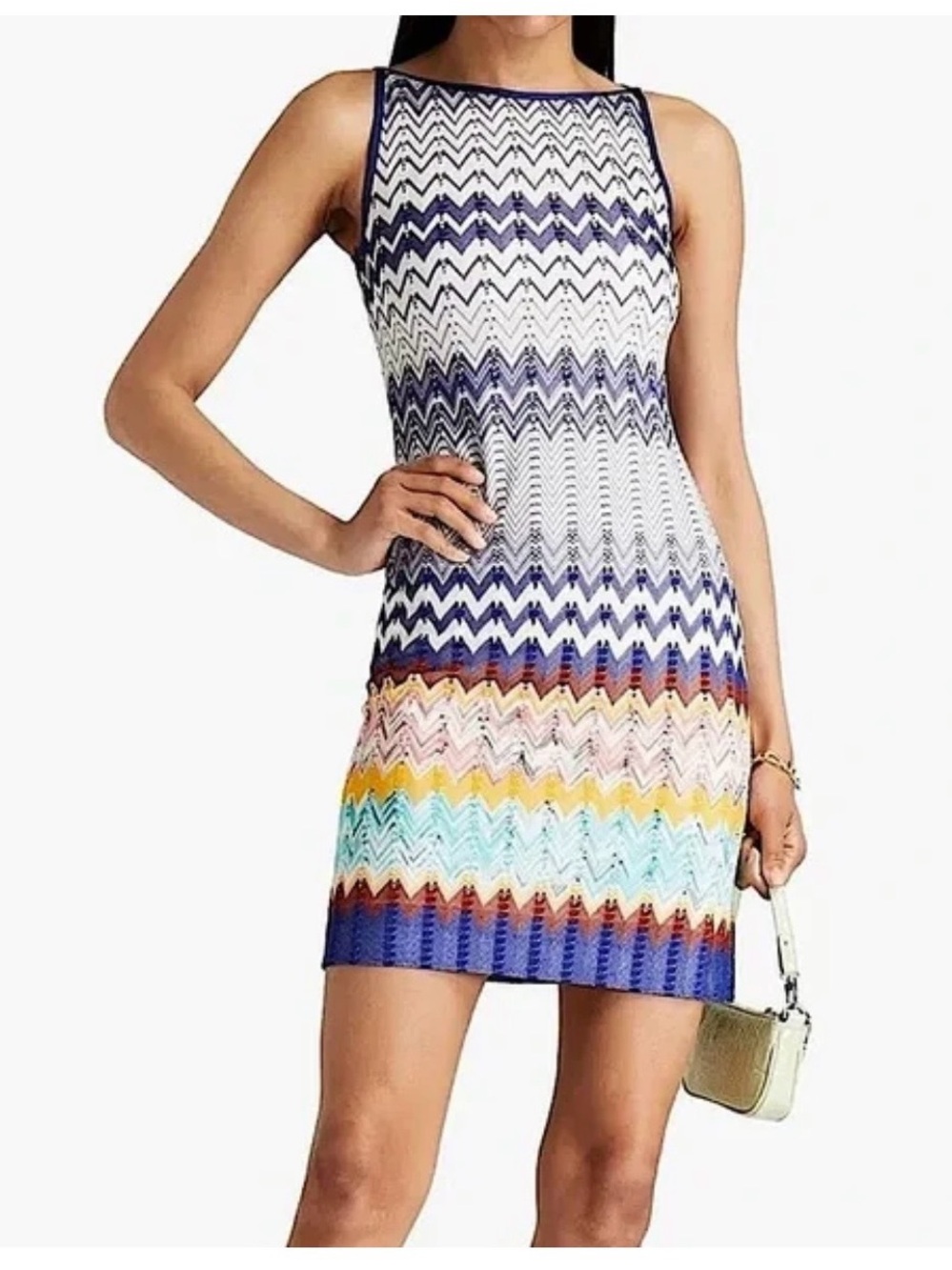 Missoni Zigzag Knit Mini Dress in Blue, White and Multi